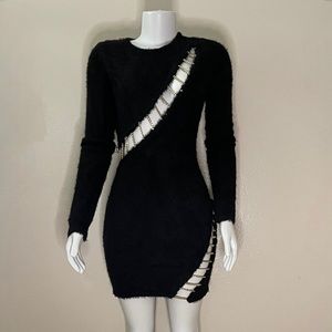 L'ATISTE Black Long Sleeve Dress with Gold Accents